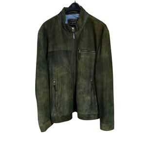 Vintage Missani Le Collezioni Green Goat Leather Suede Full Zip Jacket Mens XL
